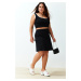 Trendyol Curve Black Pocketed Mini 100% Cotton Knitted Skirt