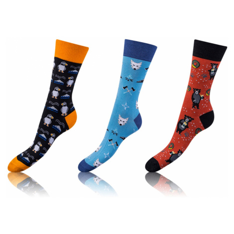 Zábavné crazy ponožky 3 páry - oranžová - světle modrá - hnědá Bellinda