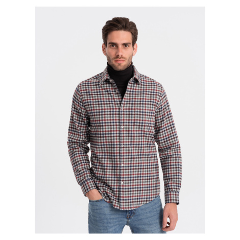 Ombre Men's checkered flannel shirt - navy blue and red