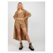 Camel three-piece knitted set with top and shorts
