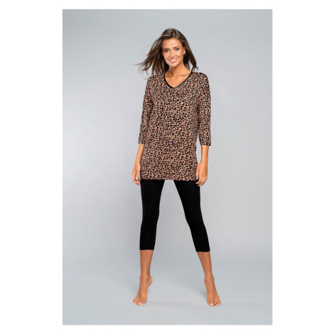 Panther pyjamas 3/4 sleeve, 3/4 legs - beige/black print Italian Fashion