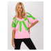 Pink and green blouse with print and neckline on the back