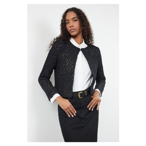 Trendyol Black Crop Lined Sequin Detailed Jacket-Look Knitwear Cardigan