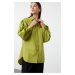 Trendyol Oil Green Balloon Sleeve Back Long Pocket Detailed Basic Woven Shirt