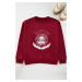 Trendyol Claret Red Oversize/Wide Cut Crew Neck College Printed Sweatshirt