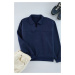 Trendyol Navy Blue Oversize/Wide Cut Polo Sweatshirt with Fleece Inside