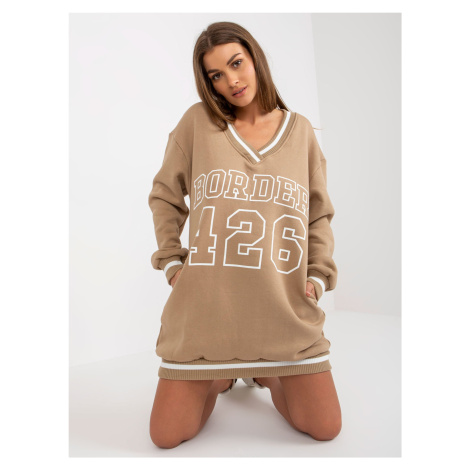 Dark beige long sweatshirt with print