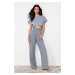 Trendyol Gray Pleated Wide Leg/Comfort Fit Trousers