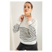 Lafaba Women's White Zippered Long Sleeve Knitwear Sweater