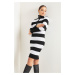 Lafaba Women's Black Turtleneck Striped Knitwear Dress