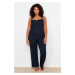 Trendyol Curve Navy Blue Ribbed Strap Knitted Pajamas Set