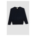 DEFACTO Boy Navy Blue V Neck Basic Plain Knitwear School Sweater