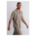 Trendyol Limited Edition Mink Oversize/Wide Textured Wrinkle-Free Ottoman Polo Collar T-Shirt