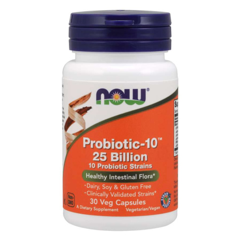 NOW® Foods NOW Probiotic-10, probiotiká, 25 miliárd CFU, 10 kmeňov, 30 rastlinných kapsúl