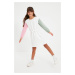 Trendyol White Color Blocked Waist Gathered Girl's Knitted Dress