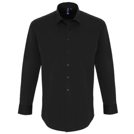 Premier Workwear Pánska bavlnená košeľa s dlhým rukávom PR244 Black