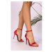 Shoeberry Women's Red Satin Single Strap Heel Shoes.