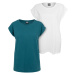 Women's T-shirt with extended shoulder 2-pack blue-green+white