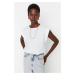 Trendyol White 100% Cotton Wadding Look Basic Crew Neck Knitted T-Shirt