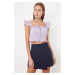 Trendyol Lilac Fitted Zipper Detailed Gingham Crop Woven Blouse