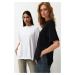 Trendyol Black-White 2 Pack Double Sleeve Oversize/Wide Cut Asymmetric Knitted T-Shirt