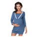 Modrá tehotenská a dojčiaca nočná košeľa na kŕmenie s 3/4 rukávmi a ozdobnou čipkou