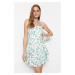 Trendyol White Waist Opening Mini Woven Strap Patterned Woven Dress