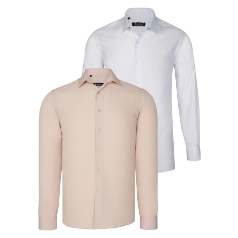 DUAL SET G726 DEWBERRY MENS SHIRTS-WHITE-BEIGE