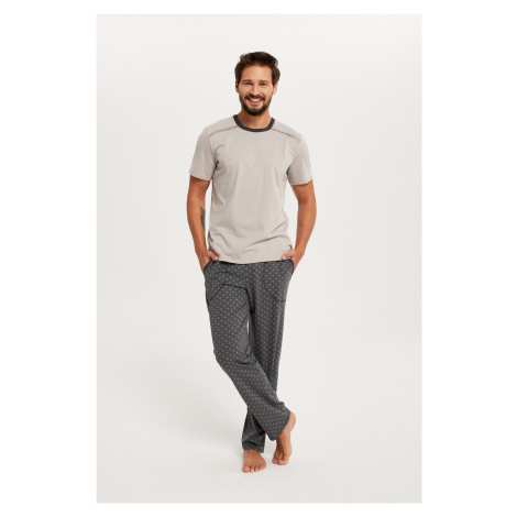 Men's pyjamas Abel, short sleeves, long legs - beige/print Italian Fashion