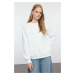 Trendyol Ecru Karioca Stitched Relaxed Pattern Basic Raglan Sleeve Crew Neck Knitted Sweatshirt