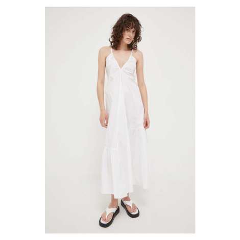 Bavlnené šaty Herskind biela farba, maxi, áčkový strih