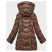 Voľná hnedá dámska zimná bunda z ekologickej kože (AG2-J90)