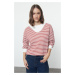 Trendyol Burgundy Color Blocked Striped Oversize/Wide Fit Collar Thick Knitted Sweatshirt