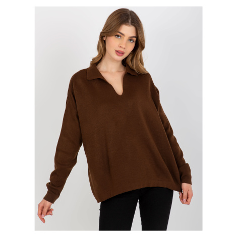Dark brown smooth oversize sweater with collar