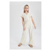 DEFACTO Girl's V-Neck Short Sleeve Cotton Long Jumpsuit