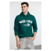 Trendyol Emerald Green Oversize/Wide Cut Hooded College Printed Sweatshirt