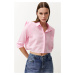 Trendyol Pink Stoned Crop Woven Shirt with Padded Sleeves