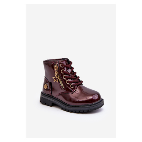 Girls' patent leather boots with zipper, warm burgundy Felori
