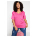 Trendyol Curve Pink Collar Detailed Knitted T-Shirt