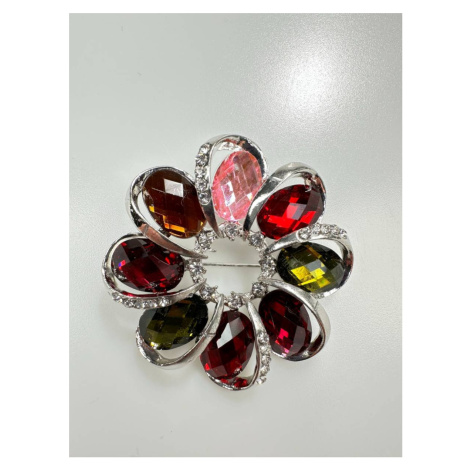 Brooch XZ459-222 Silver + Multi-Colored