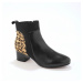 Blancheporte Kožené vysoké topánky s gumkou a cvočkami, leopardí vzor čierna/béžová