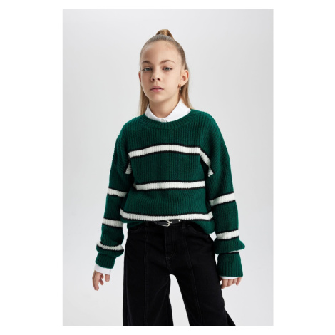 DEFACTO Girl's Crew Neck Striped Sweater