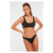 Trendyol Black Textured Cut Out Detailed Bikini Top