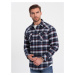 Ombre Men's checkered flannel shirt with pockets - navy blue and red