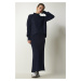 Happiness İstanbul Women's Navy Blue Ribbed Knitwear Sweater Dress