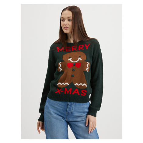 Tmavozelený dámsky vianočný sveter JDY Cookie
