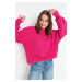 Trendyol Fuchsia Wide Fit Crew Krk Pletený sveter