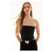 Trendyol Black Ribbed Strapless Collar Woven Garnished Fitted Cotton Flexible Crop Knitted Blous