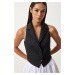 Happiness İstanbul Women's Black Shawl Collar Woven Vest