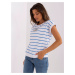 Ecru-dark blue striped cotton blouse